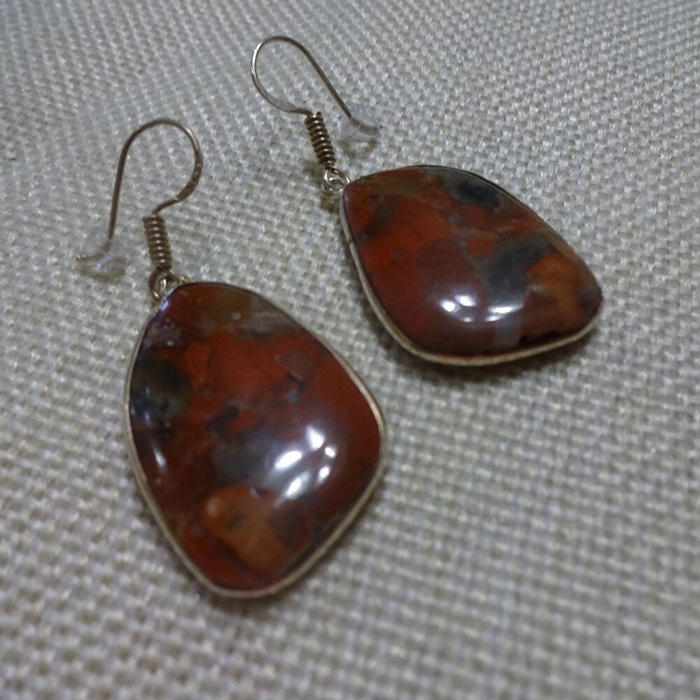 Natural RED MOSS AGATE Handmade Sterling 925 Dangle Earrings #478C